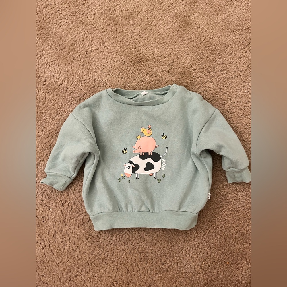 Mori Charming Baby Animal Graphic Green Sweatshirt